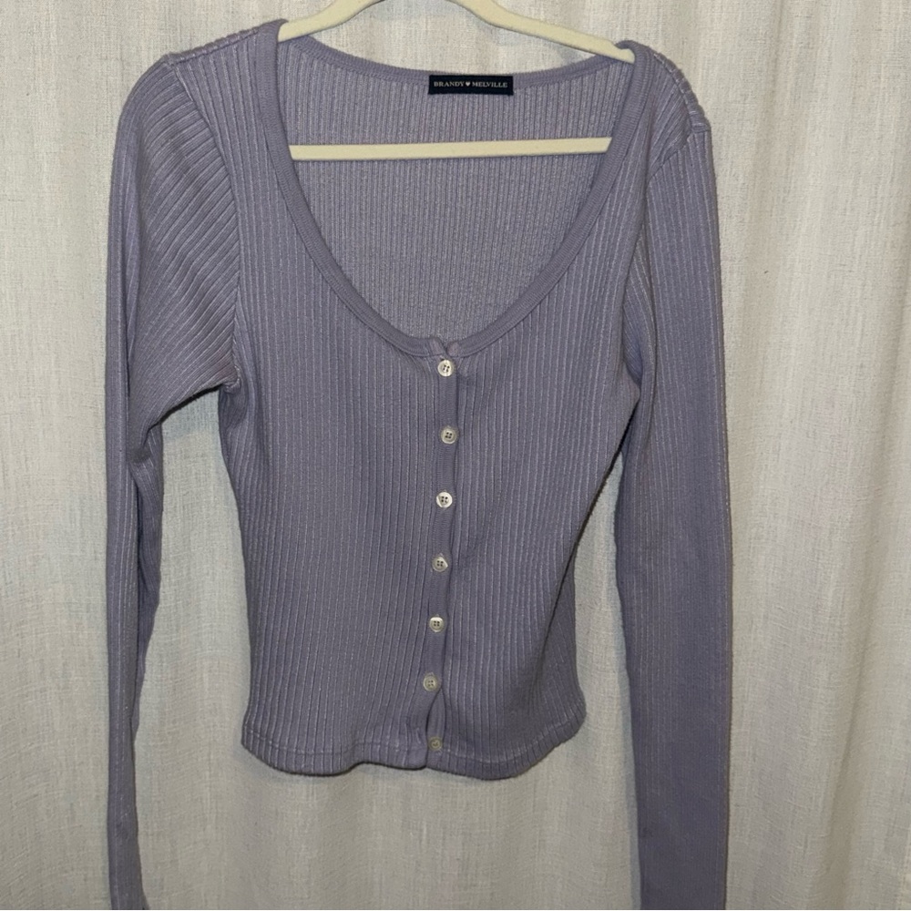 Lilac Ribbed Button-Up Cardigan Brandy Melville - Picture 4 of 4